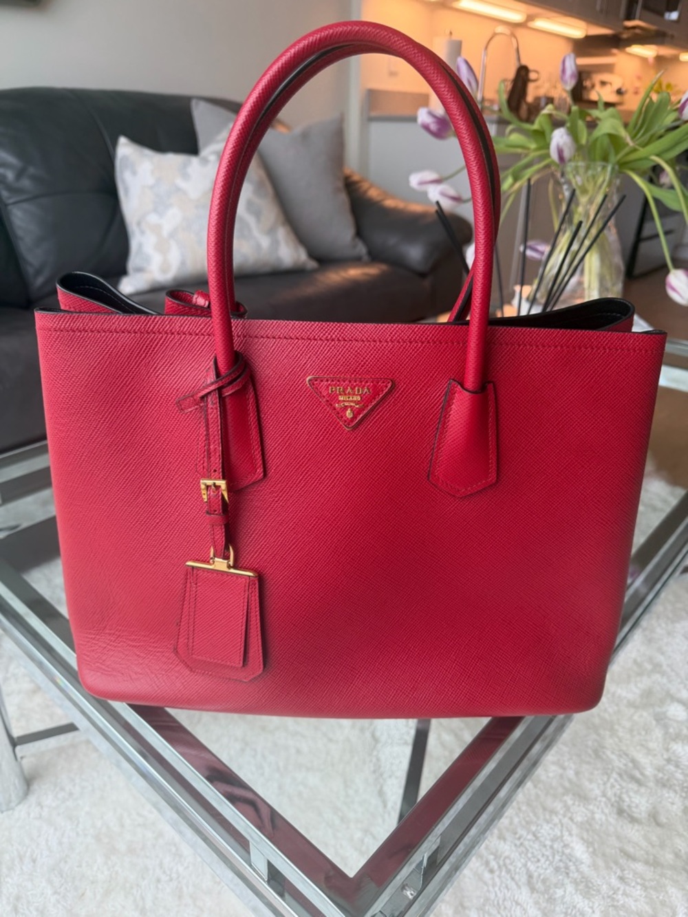 Prada Red Saffiano Double Tote Large - Picture 2 of 13